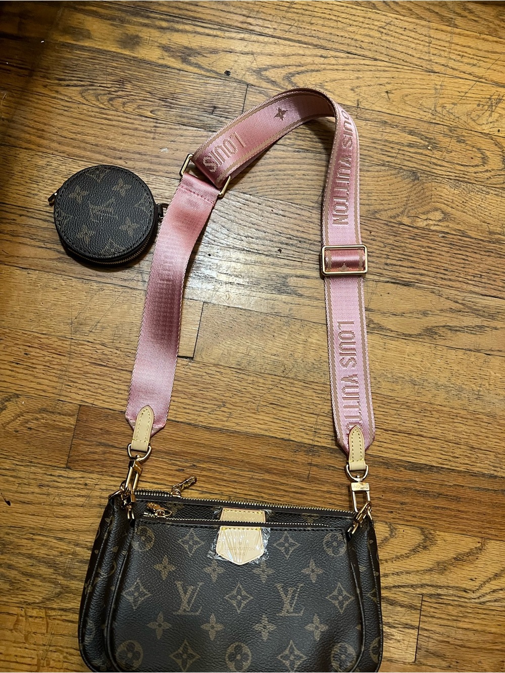 Louis Vuitton Brown Monogram Multi Pochette with Pink Strap - Picture 2 of 6